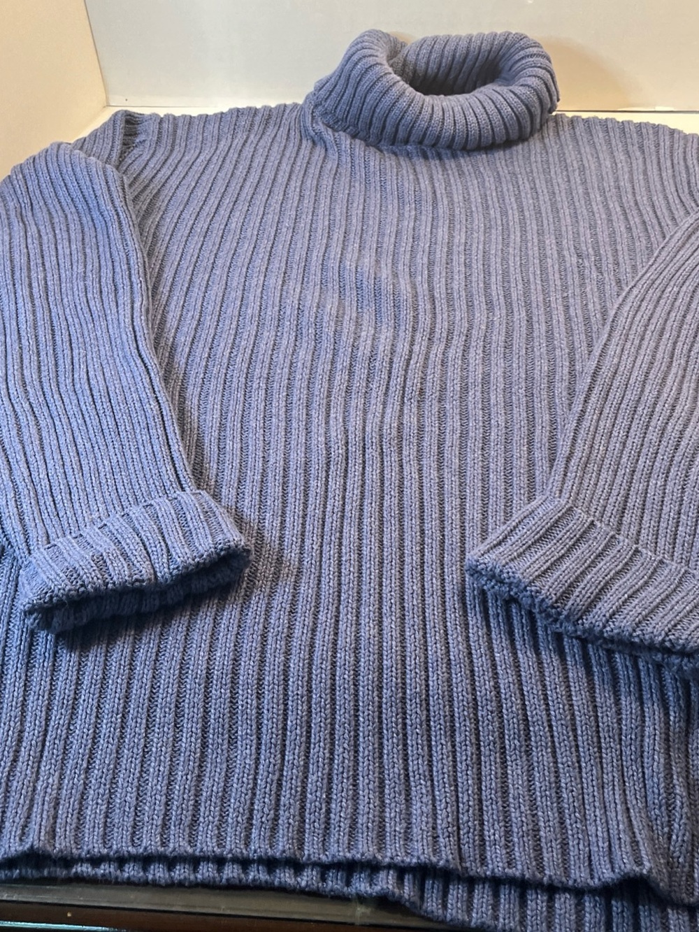 Lands' End Men's Ribbed Turtleneck Sweater - Light Blue